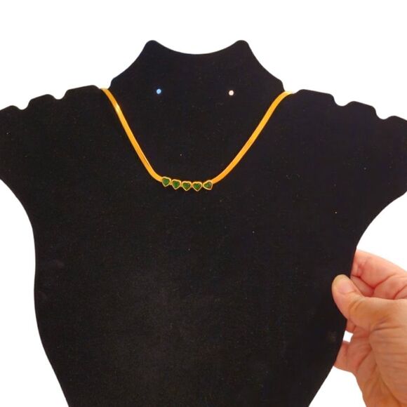 Green Hearts Stainless Steel Crystal Gold-tone Snake Chain Choker Necklace - Picture 9 of 13